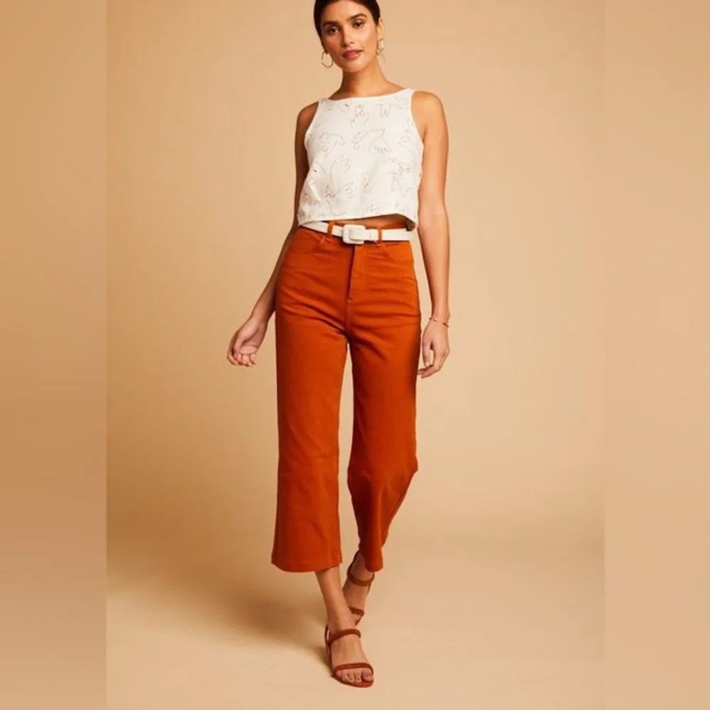 WHIMSY + ROW Flora Crop Wide Leg Pant in Rust Size 26/28 - Picture 5 of 11